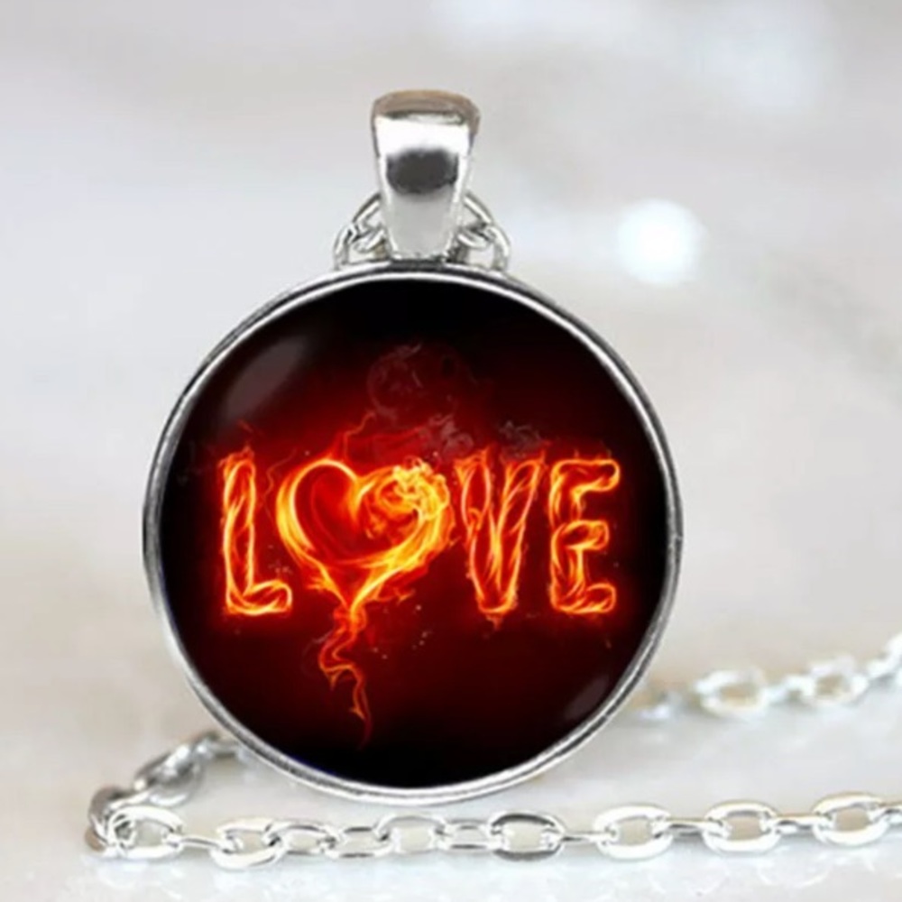 Love flame silver glass necklace